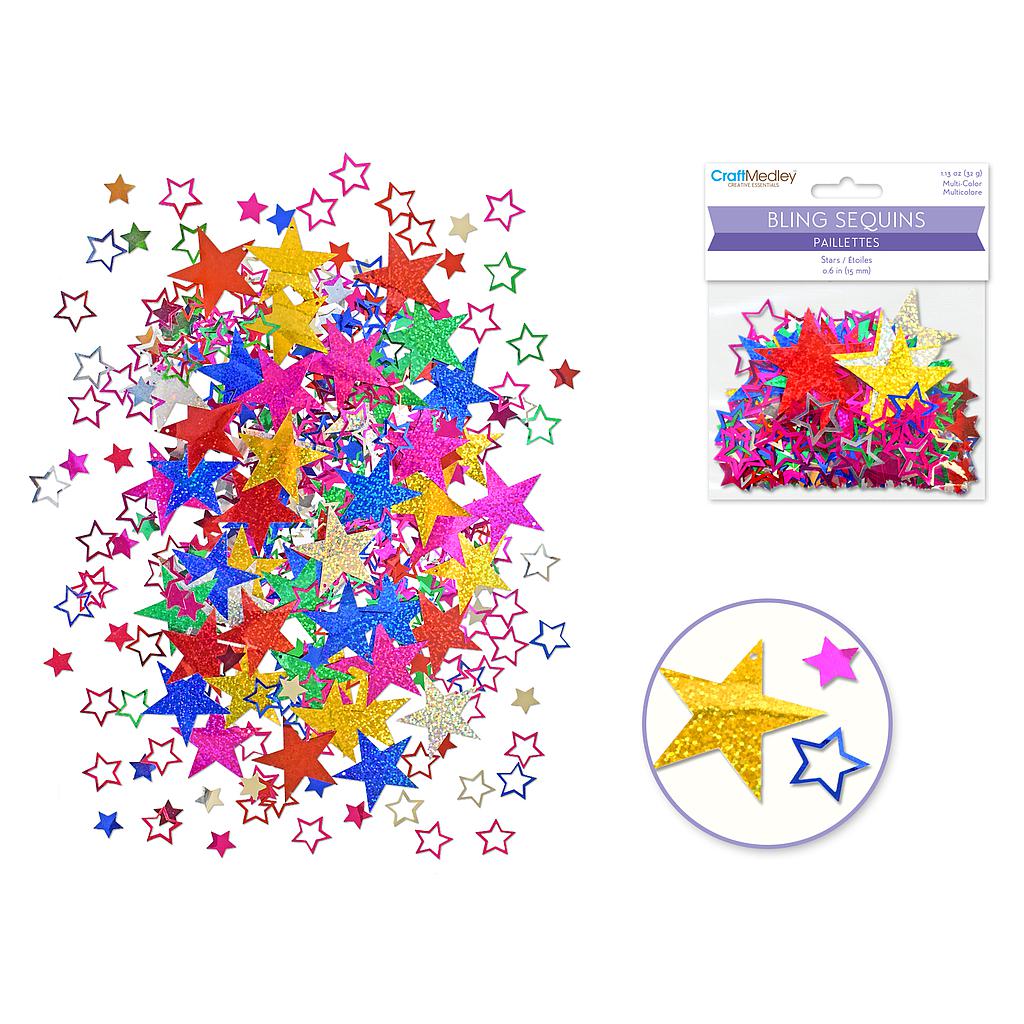 Paquetes múltiples de lentejuelas brillantes de 32 g Estrellas - Craft Medley