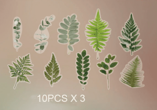 Stickers transparentes Follajes verdes x 30 pzas