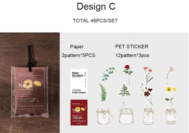 Set mini papeles y stickers transparentes Floral y frascos