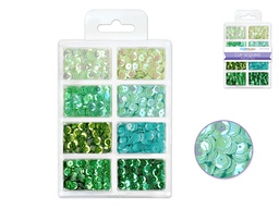 [p518] Lentejuelas de 6 mm 25g en estuche de plástico 8 compartimientos Go Green - Craft Medley