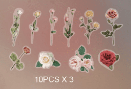 [PA008-A] Stickers transparentes troquelados Rosas x 30 pzas