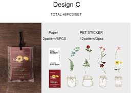[PA018-C] Set mini papeles y stickers transparentes Floral y frascos